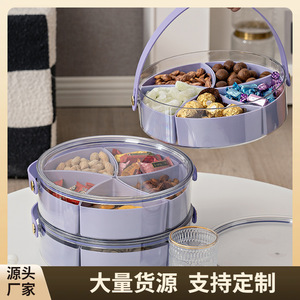 Round Transparent Snack Box Purple With Inner Grid Clip On Lid Food Storage Container For Party Desktop Use - Product Image 5