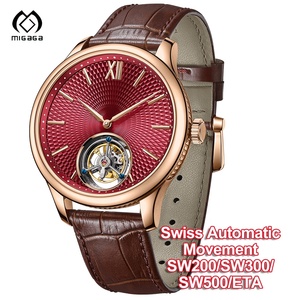 Montres mécaniques automatiques avec logo personnalisé, bracelet en cuir, squelette, véritable <span class=keywords><strong>tourbillon</strong></span>, pour homme - Product Image 1