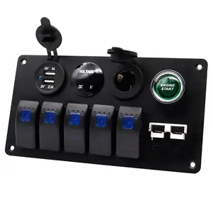 DC 12V/24 5 Gang Switch Panel Dual USB Charger with Voltmeter Reset Engine Start switch for Car Marine Boat