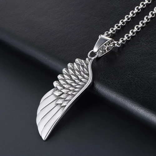 Retro Fashion Personality Angel Wing Feather Pendant Men's Titanium Steel Pendant Necklace Jewelry