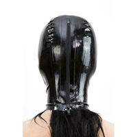 Masque de capuche en latex avec fermeture éclair Dance Party Couvre-chef en latex Masque de sexe en latex noir fétiche SM