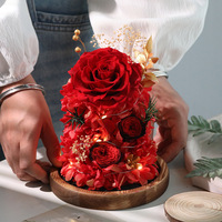 Rose éternelle de luxe dégradée sous cloche en verre avec LED, fleurs éternelles pour mariage et Saint-Valentin, longue durée (3-5 ans), silencieuse et durable