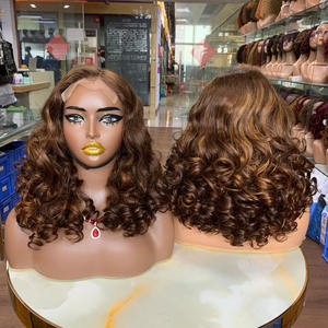 Perruque en cheveux humains 12A 18 pouces, boucles rebondissantes, closure 5x5, dentelle transparente, 4 couleurs, perruques de haute qualité pour femme noire - Product Image 3