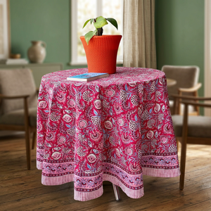 Custom Floral Branded Round 100% Cotton Handmade Washable <b>Table</b> Cover for Weddings <b>Parties</b> Banquets-Home <b>Decor</b> From Rajasthan - Product Image 3