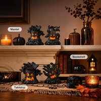 Figurine en résine de fantôme d'Halloween avec visages orange lumineux, LED, fonctionnant à piles, mini décorations de table effrayantes pour les fêtes