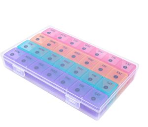 Organisateur de pilules hebdomadaire en plastique, couleur arc-en-ciel, 28 compartiments, boîtes à pilules - Product Image 1