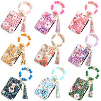 Bloemenkaartentas sleutelhanger creditcardhouder PU lederen portemonnee siliconen kralen kwastje madeliefje geurende bloemen polsbandje armband