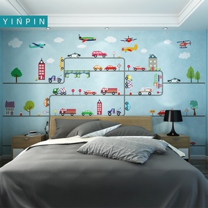 <span class=keywords><strong>Papier</strong></span> <span class=keywords><strong>peint</strong></span> mural <span class=keywords><strong>3D</strong></span> de voitures amusantes de dessin animé pour la chambre des enfants décorative - Product Image 3