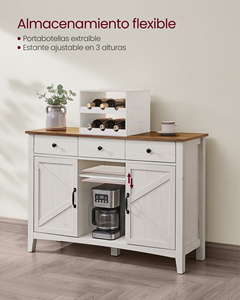 Aparador Estilo Rústico con Cajones y Puertas, Mueble <span class=keywords><strong>de</strong></span> Cocina con Botellero Extraíble para Bar en Casa - Product Image 2
