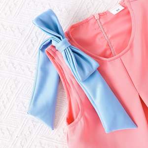 Vestido acampanado sin mangas de flores tridimensionales de escuela secundaria de verano de estilo americano europeo con chal de lazo patrón sólido - Product Image 4