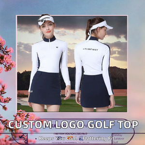 Abbigliamento da Golf Personalizzato con Logo Stampato Alta Qualità Slim Sportivo Traspirante Elasticizzato Magliette a Maniche Lunghe da <span class=keywords><strong>Donna</strong></span> con Zip 1/4 in Nylon - Product Image 2