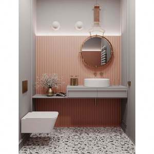Meuble de salle de bain sur mesure pour hôtel, lavabo en bois flottant rose, ensemble nordique, meuble de toilette pour hôtel, lavabo de salle de bain - Product Image 2