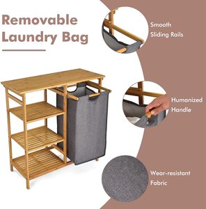 Bolsa deslizante extraíble de bambú multiusos, cesto de lavandería de 3 niveles, Estantes abiertos, extraíble para Baño - Product Image 4