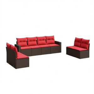 Set Divano da Esterno in Polyrattan Marrone con Cuscini, 8 Posti, Stile Contemporaneo, Design Moderno - Product Image 1
