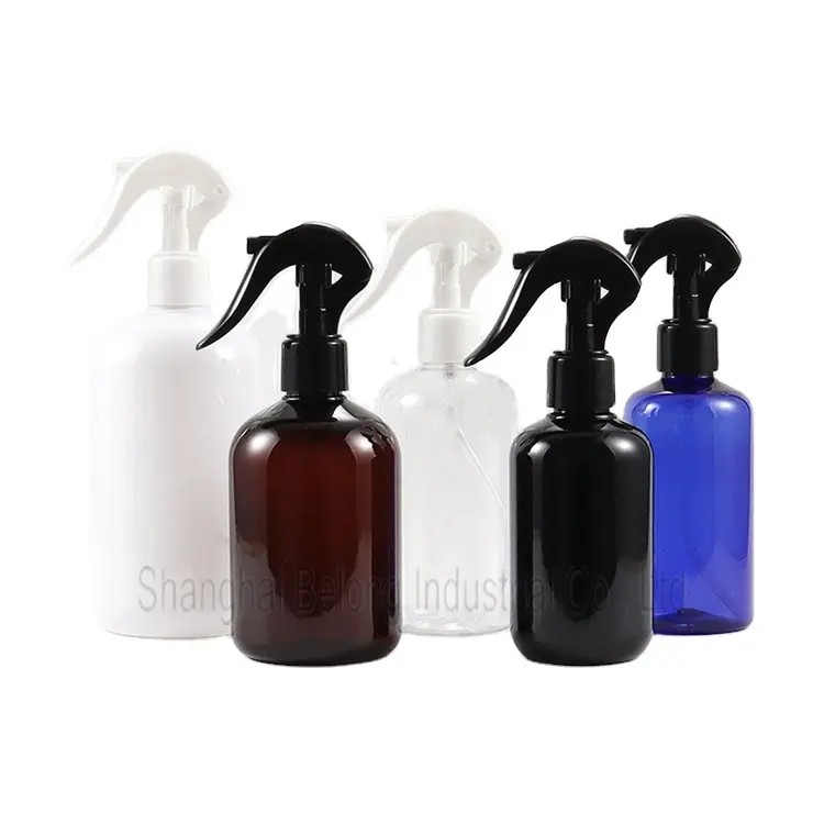 IBELONG 200ml 220ml 250ml 300ml 500ml bleu noir blanc ambre flacon pulvérisateur en plastique PET transparent avec déclencheur de pulvérisation pompe de pulvérisation