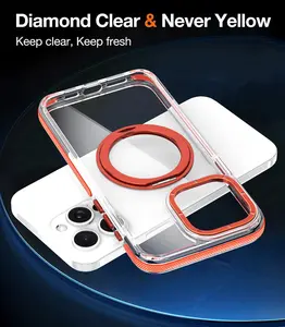 Dönebilir braket şeffaf manyetik kablosuz şarj standı temizle arka kapak iPhone için kılıf 16 15 14 13 12 11 Pro Max