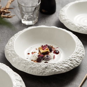Assiette en céramique à affichage plat 12/14 pouces vaisselle d'hôtel porcelaine blanche grande assiette affichage de gâteau panneau de support haut - Product Image 6