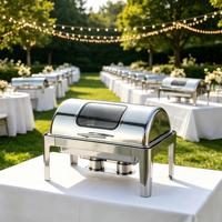Ensemble de réchauds en acier inoxydable avec brûleur à alcool, chauffe-plats de buffet argenté et doré pour la restauration, les hôtels et les restaurants