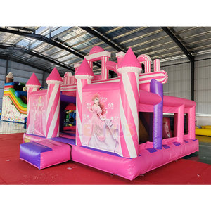 Castello Gonfiabile Commerciale Rosa con Scivolo Combinato per Feste di Bambini, Casa Gonfiabile per Parco a Tema all'Aperto - Product Image 2