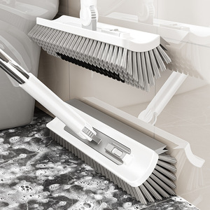 Double Strip <b>Floor</b> Scrubber Rectangular Extendable Brush For Bathroom <b>Cleaning</b> Toilet Crevices Long Handle White And Blue - Product Image 1
