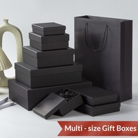 Boîtes cadeaux en papier kraft noir multi-tailles, couvercle et base, boîte rigide, style minimaliste, logo personnalisé