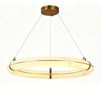 Lampe suspendue LED circulaire à deux niveaux en albâtre naturel translucide avec câbles de support réglables pour hall d'hôtel et salon