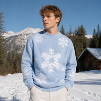 Pull de Noël personnalisé épaissi à col montant, manches longues, motif flocon de neige, tricoté, chaud, pour homme, idéal pour l'hiver