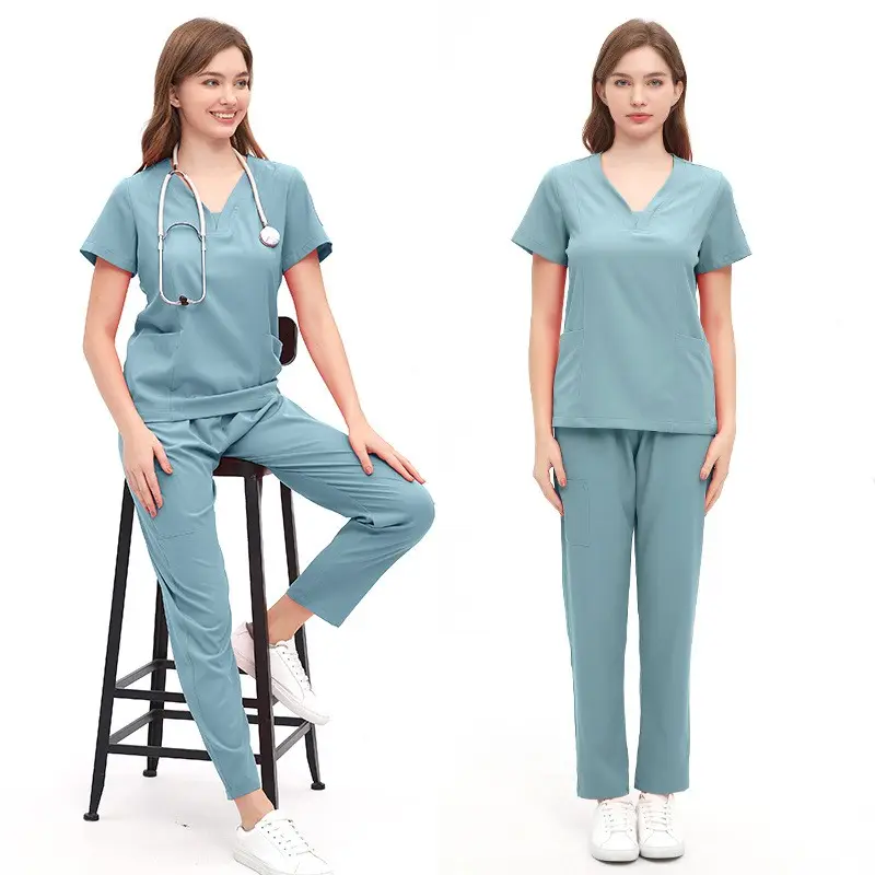 Vente en gros pas cher ensemble de blouses unisexes pour infirmière à col en V vêtements de travail pour infirmière médicale à l'hôpital uniformes du personnel soignant-chemise
