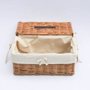 Caja de pañuelos rectangular hecha a mano de bambú y ratán – Forro de lona con lazo, estilo vintage/rústico Vietnam - Product Image 3