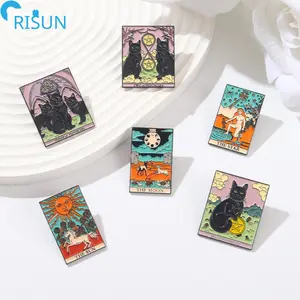 Punk Dark Witch Black Cat Sun Moon Stars Gothic Skeleton Lover Tarot Cards Lapel Pin Badges Brooches Custom Tarot Enamel Pin