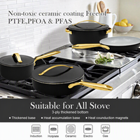 SANLANG Batterie de cuisine en céramique antiadhésive à induction, casseroles et poêles en aluminium pressé avec poignée en acier inoxydable