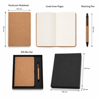 Carnet de notes A5 personnalisé en liège à couverture rigide, pages lignées, avec stylo assorti, coffret cadeau, fournisseur en gros OEM ODM pour bureau et entreprise, cadeaux