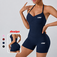 Combinaison de yoga personnalisée avec logo, sans coutures, pour l'entraînement, dos nu, effet push-up, unitard une pièce pour la gym