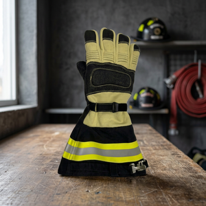 JNA GROUP Fire Fighting Safety <b>Gloves</b> Leather <b>12</b> <b>oz</b> 14 Inch Adjustable Wristlet Cuff Reflective Stripe Abrasion Resistant - Product Image 5