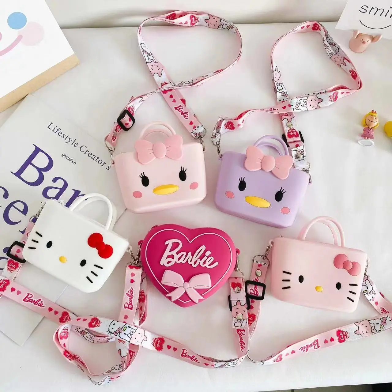 Karikatur-Barbys Hello Kitty wiederverwendbare silikon-Schöne Geldbörse Kinder Gummi-Münze Geldbörse Kinder-Schultertasche für Mädchen