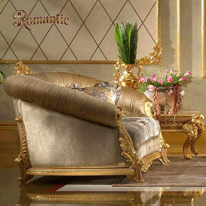 Juego de sofá dorado clásico de diseñador italiano para sala de estar, sofá francés de lujo con cojín suave de tela de madera maciza de gama alta - Product Image 3