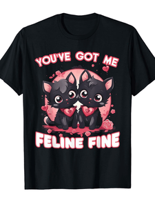 T-shirt Got Me Cute Cat Heart per San Valentino, girocollo, stampata, unisex, abbigliamento casual per gli amanti dei gatti e i proprietari di animali domestici - Product Image 1