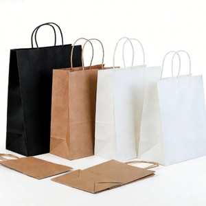 ถุงกระดาษคราฟท์แบบกำหนดเอง ย่อยสลายได้ เป็นมิตรกับสิ่งแวดล้อม ใช้ซ้ำได้ มีหูหิ้วแบบไดคัท สำหรับบรรจุภัณฑ์ของขวัญและช้อปปิ้ง มีสินค้าในสต็อก - Product Image 1