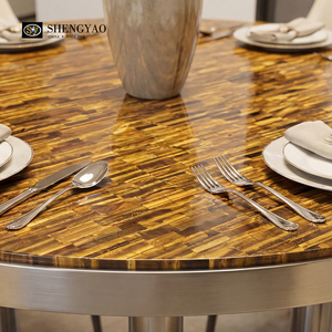 Set di Tavoli da Pranzo in Pietra Naturale di Lusso Personalizzati con Occhio di Tigre Giallo <span class=keywords><strong>per</strong></span> Ristoranti, Ville e Case - Product Image 5
