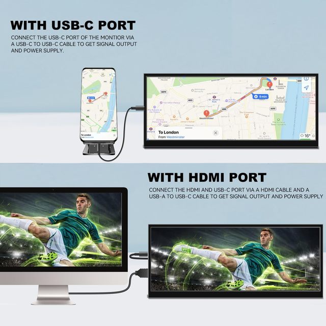 12.3 Inch IPS LCD Portable Monitor with /USB-C Built-in Speaker Black 1-Year Warranty-Laptop Travel Display