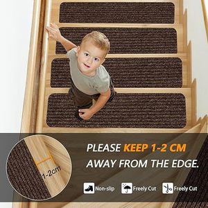 Tapis d'escalier rectangulaire absorbant et antidérapant, en fibre de polyester, à rayures, design moderne, pour dortoir - Product Image 5