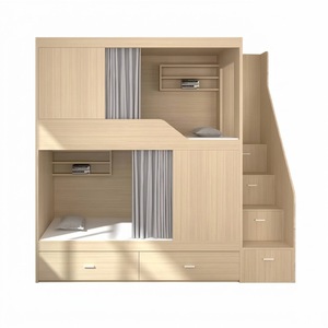 Lit superposé en bois avec rangement intégré, lit double gain de place pour étudiants, auberges, hôtels et appartements - Product Image 1