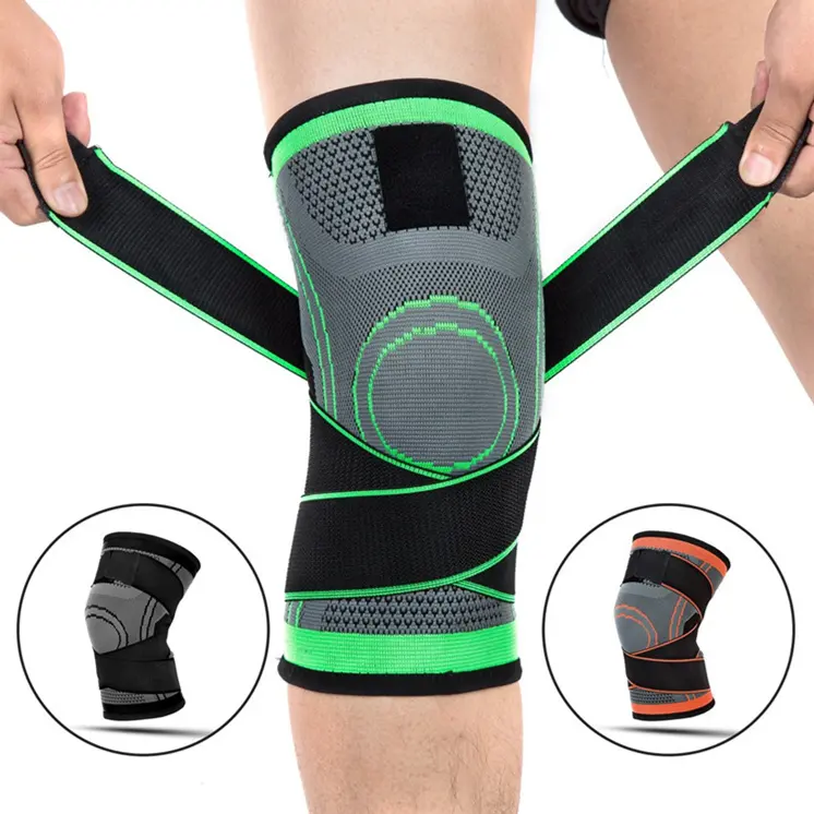 Custom Adjustable Sports Gym Breathable Compression Anti Slip Elastic Knee Sleeve Brace With Strap