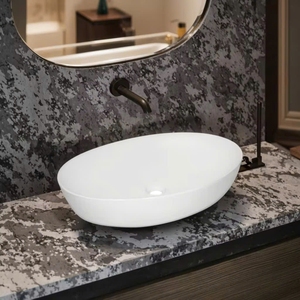 Lavabo Ovalado Moderno de Cerámica Blanca para Sobre Encimera, Fácil de Limpiar y con Diseño Duradero para el Hogar - Product Image 1