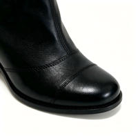 Bottes hautes noires pour femmes en cuir véritable verni, bout rond, talon carré bas, décorations boutons métalliques, style urbain, sur mesure OEM