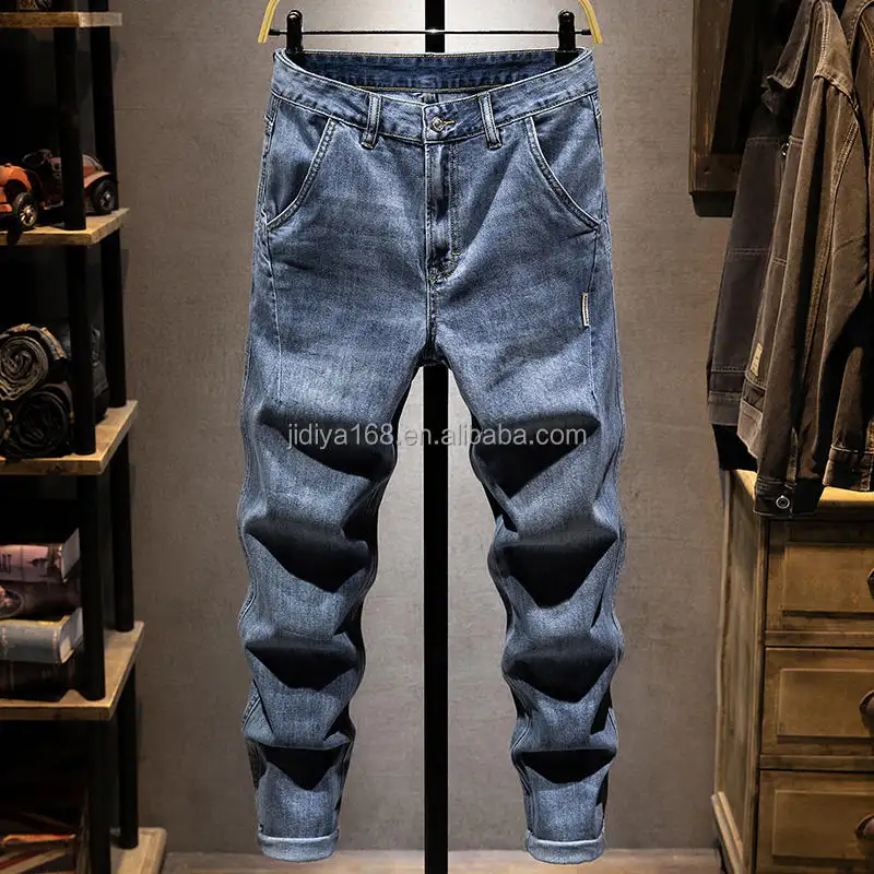 custom mans jeans stamped logo all over printing straight leg designer stretch denim men jeans