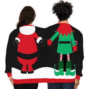 Double Body Deux Personnes Elfe Père Noël Ugly Christmas 3D Sweater - Product Image 5