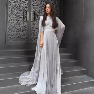 2026 OEM Manufacturer Solid Color Waist Fashion Muslim Women's Long Sleeve Women's Pleated Robe <strong>Dress</strong> Evening <strong>Dress</strong> Party <strong>Dress</strong> - Product Image 2