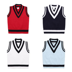 <span class=keywords><strong>Gilet</strong></span> Scolaire Enfant Personnalisé Col V Garçons Filles Couleurs Bleu Marine Rouge Motif Tricot Uni 3-18 Ans <span class=keywords><strong>Gilet</strong></span> Pull d'École - Product Image 1