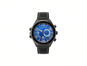 Orologio cronografo da uomo, cassa in acciaio inossidabile, cinturino in pelle, quadrante blu, forma rotonda - Product Image 1